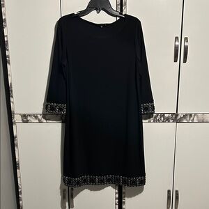 Tiana B. Black Dress with Embellished Cuffs and Hem